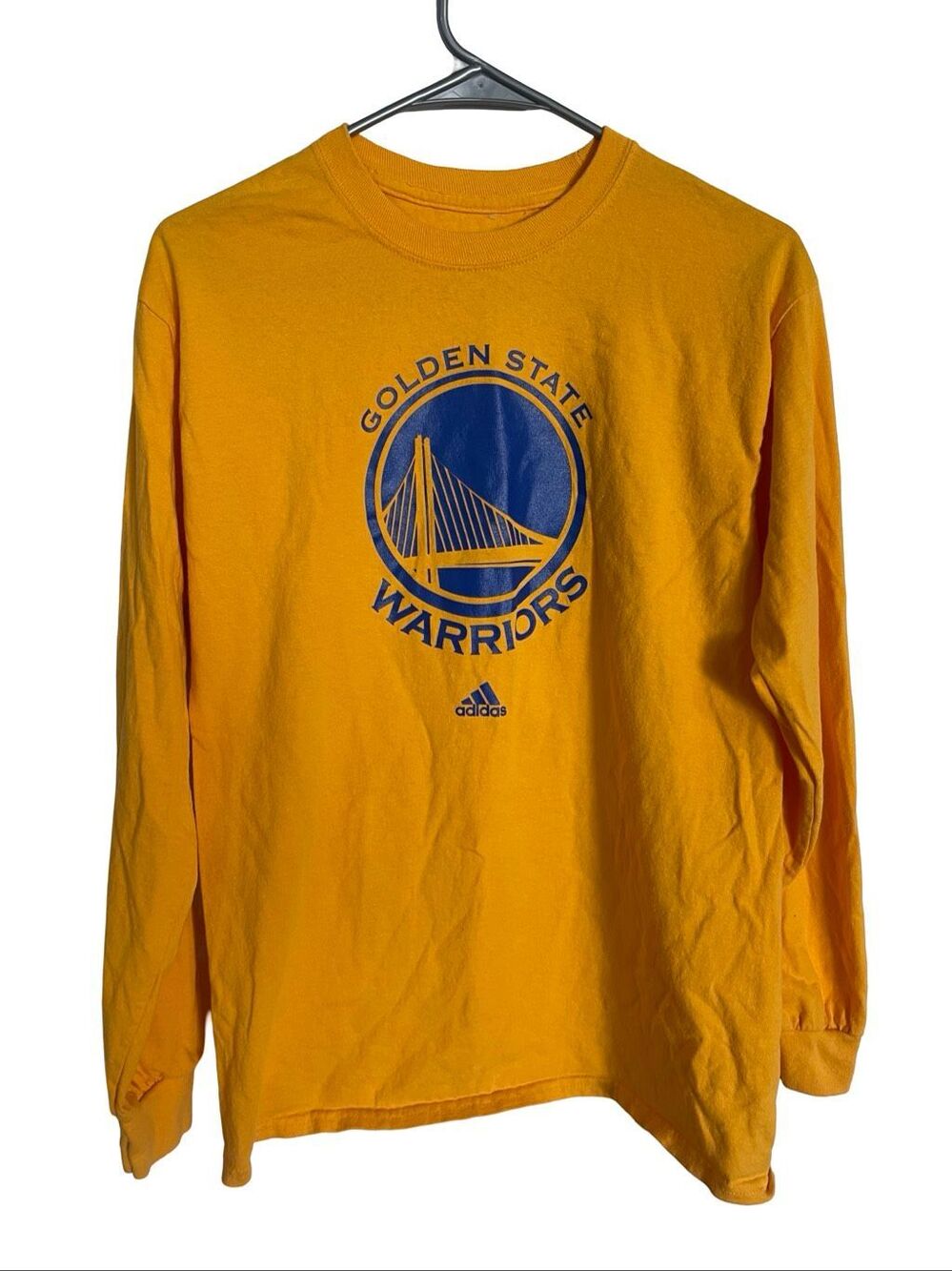 Adidas Mens Yellow Golden State Warriors Long Sleeve Graphic T-Shirt Size Medium